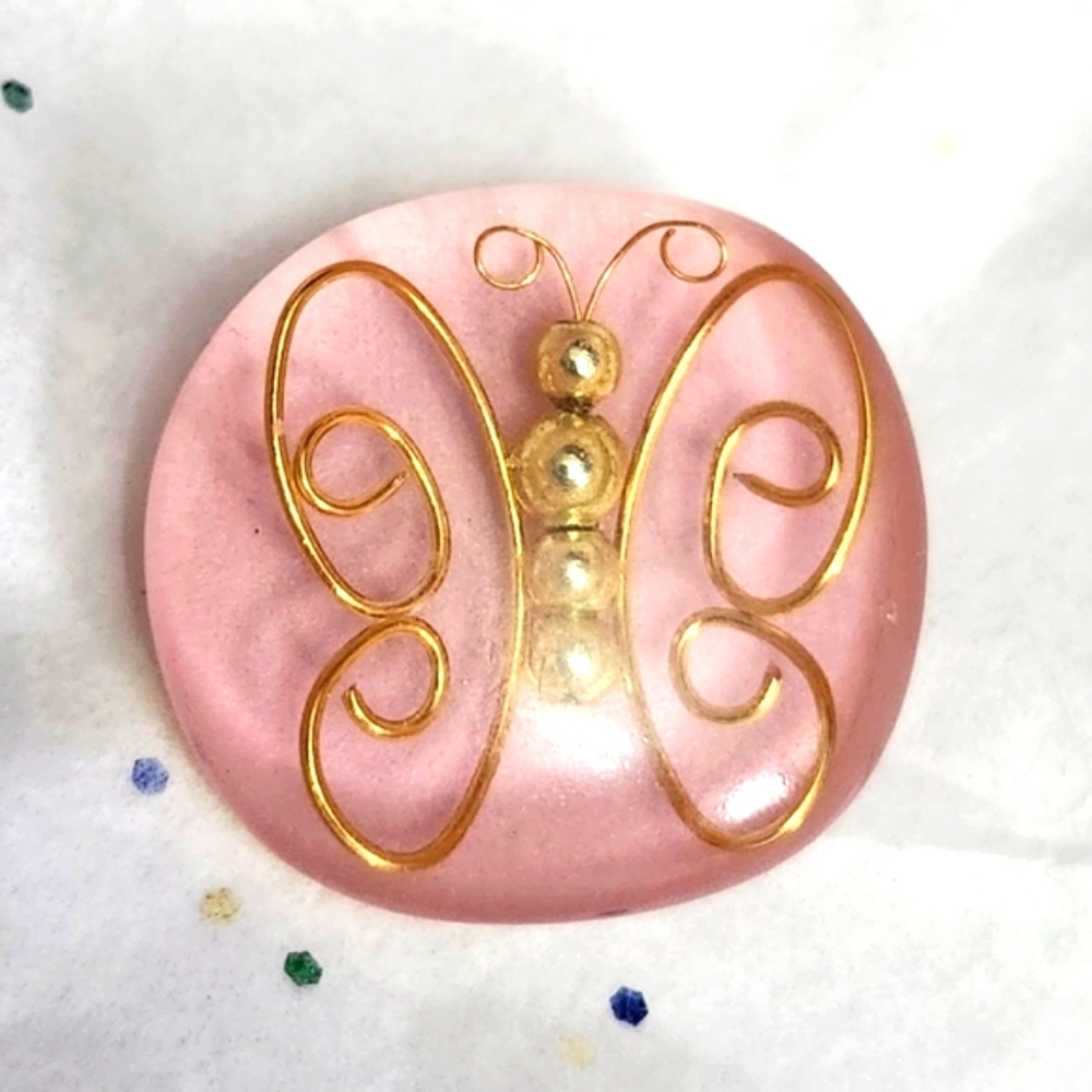 Vtg Hallmark Cards Wire Faux Pearl Lucite Inclusion Pin Brooch